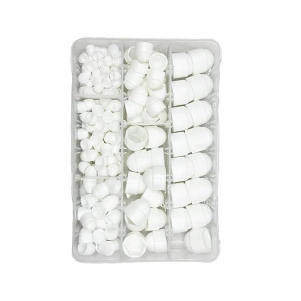 AXCAR Schutzmutter M4 M6 M8 M10 M12 Innensechskantkappen Muttern Abckung Kunststoff Sechskantschrauben Mutternschutzschrauben Motorrad Bolzen(White 197pcs) von AXCAR