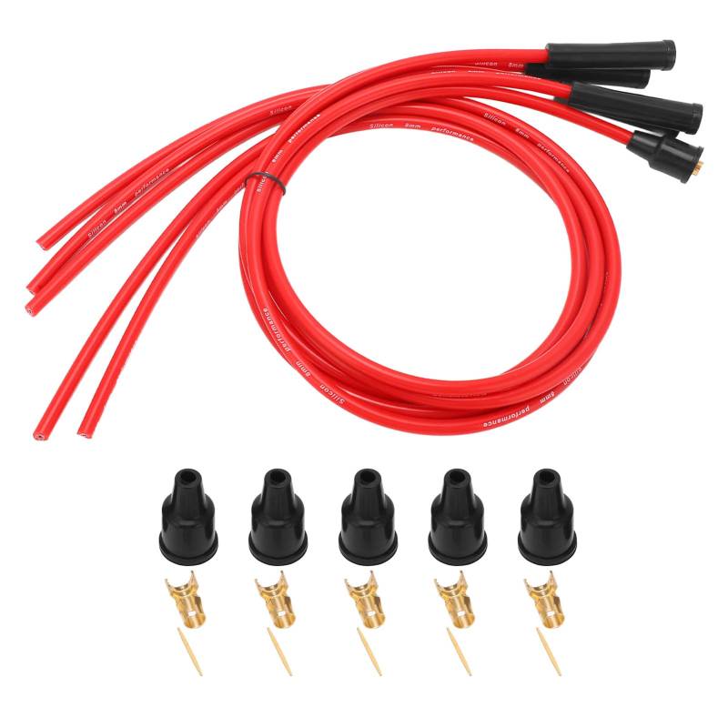 1 Satz Zündkerzenkabel, Rotes Silikon, 8 Mm, 1 M, Universal-Zündkerzen-Zündkabel-Set, Auto-Zündkabel für 4-Zylinder-Automobile, 8 Mm von AYNEFY