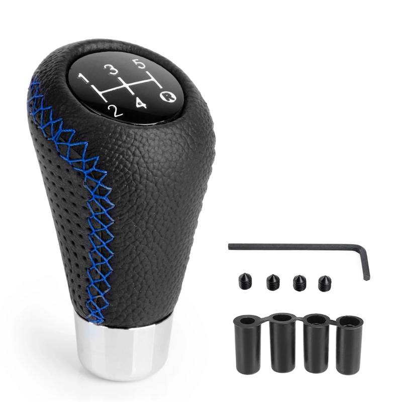 Schaltknauf, SchaltknüPpel Universeller 5-Gang-Schaltknauf aus Leder mit rotem Stich, Schaltknauf for Auto, Schalthebel for Schaltgetriebe, M8, M10, M11, M12(Blue) von AYXAMO