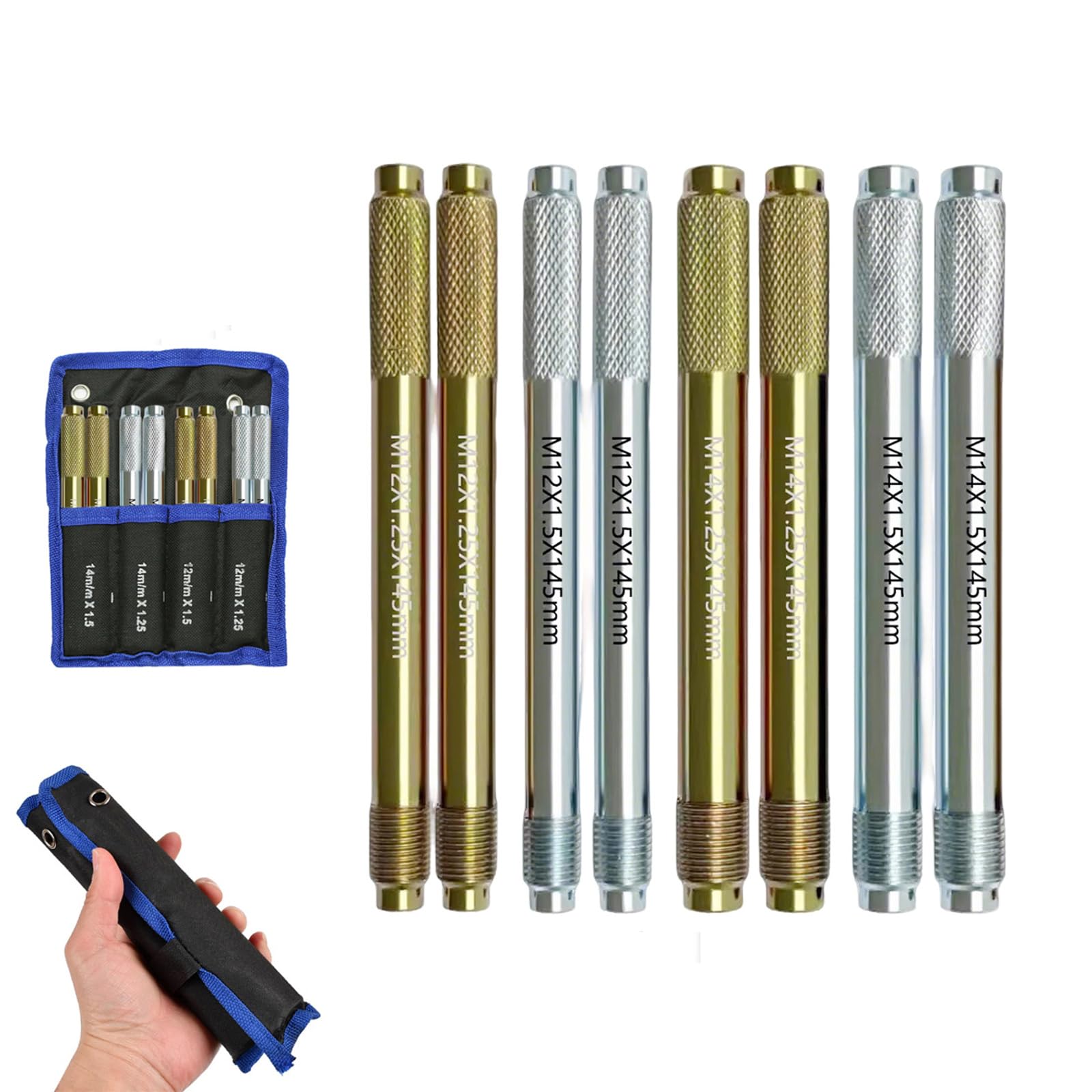 AYYDS 8/10 PCS Radmontagehilfe Edelstahl Reifen Montagehilfe Autoreifen Fixierbolzen Satz Radmontagewerkzeug M14 x1.5, M14x1.25, M12x1.5, M12x1.25 (8 Stück) von AYYDS