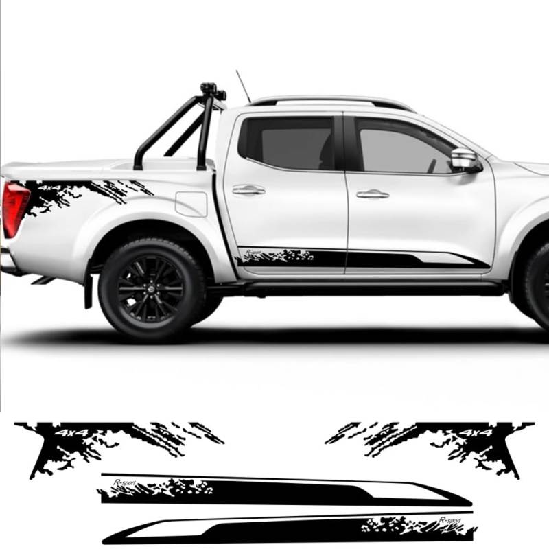 AZIKEN 2pcs Auto Seitenschweller Aufkleber, Weiß, für Nissan NAVARA NP300, PVC-Material, Elegant, Geblümt, Outdoor, Autoaufkleber von AZIKEN