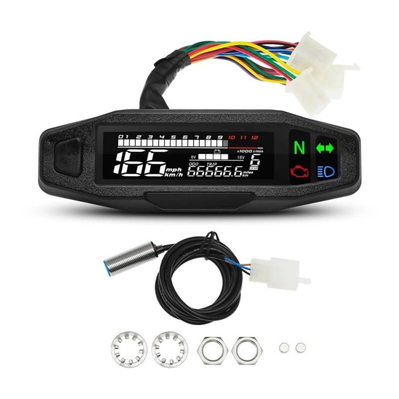 AZSUL Drehzahlmesser Motorrad Universal Zubehör Tacho Digital Dashboard MPH Kilometerzähler Meter Gauge Mit Y/Z/W Halterung von AZSUL