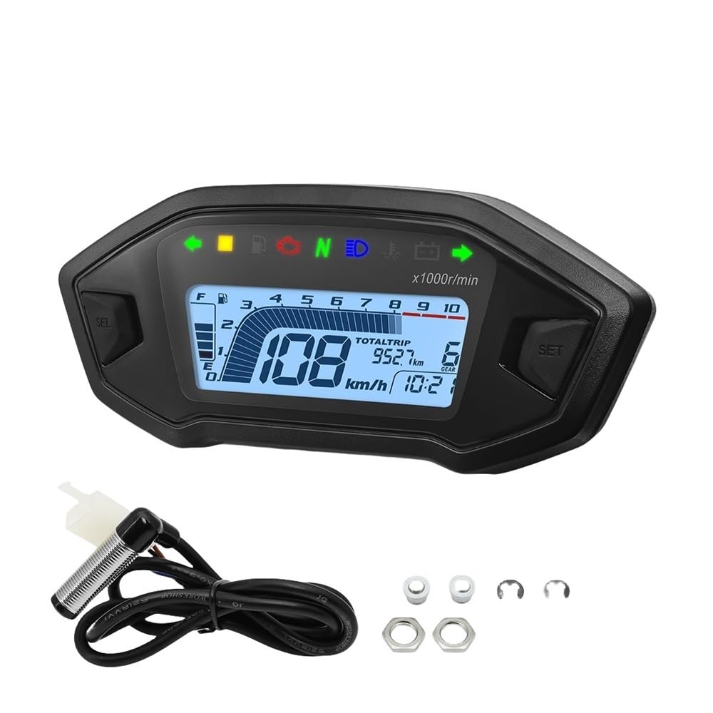 AZSUL Drehzahlmesser Universal Für 1,2,4 Zylinder 10000RPM Motorrad Display -Computer-geschwindigkeitsmesser-grüne Tachometer Mit Digital Sensor Dashboard Gauge AZSUL Drehzahlmesser Universal Für 1,2,4 Zylinder 10000RPM Motorrad Display -Computer-geschwindigkeitsmesser-grüne Tachometer Mit Digital Sensor Dashboard Gauge von AZSUL
