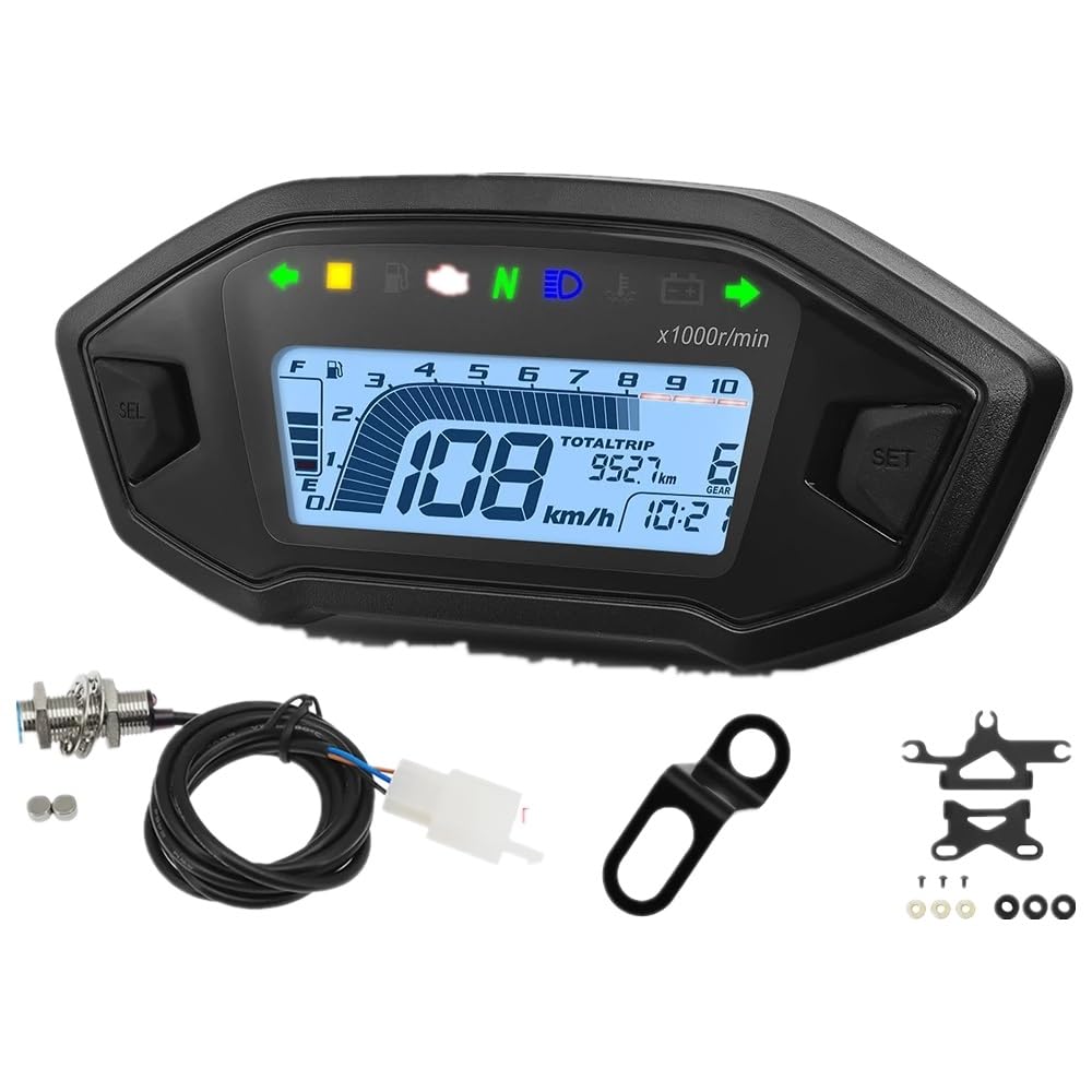 AZSUL Drehzahlmesser Universal Für 1,2,4 Zylinder 10000RPM Motorrad Display -Computer-geschwindigkeitsmesser-grüne Tachometer Mit Digital Sensor Dashboard Gauge AZSUL Drehzahlmesser Universal Für 1,2,4 Zylinder 10000RPM Motorrad Display -Computer-geschwindigkeitsmesser-grüne Tachometer Mit Digital Sensor Dashboard Gauge von AZSUL