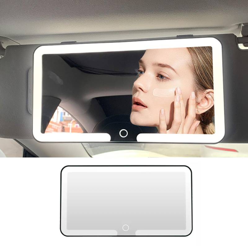 Auto Spiegel, Auto Kosmetikspiegel mit 3 Modi, Wiederaufladbarer Led Sonnenblende Auto Schminkspiegel, Touch Bedienung Autovisier Kosmetikspiegel (Schwarz) von Aartner