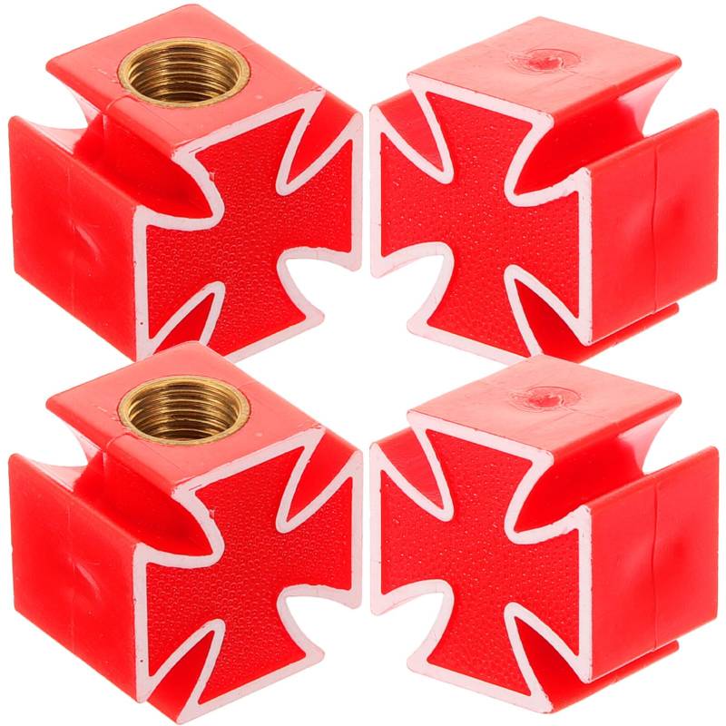 Abaodam 4 Stück Reifenschaft Ventilkappen Ventildeckel Universal Auto Reifen Ventilabdeckung Kreuz Design Luftschaftventil für Auto SUVs PKW LKW Fahrräder Motorräder Reifen Rot von Abaodam
