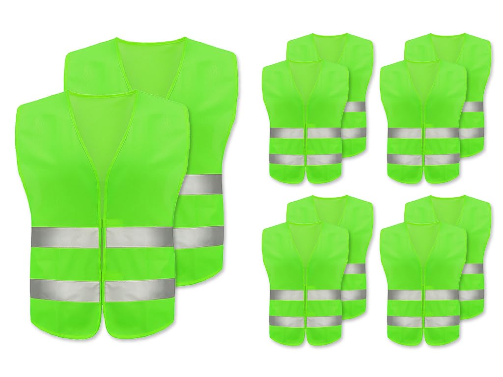 Abiyou 10 Stück Warnwesten Auto,Warnweste Pannenweste,Reflektierend Sicherheitsweste,Reflektorweste Auto,Sicherheitsweste Auto,für Verbesserung der Sichtbarkeit Bei Dunkelheit(Fluoreszierend Grün) von Abiyou