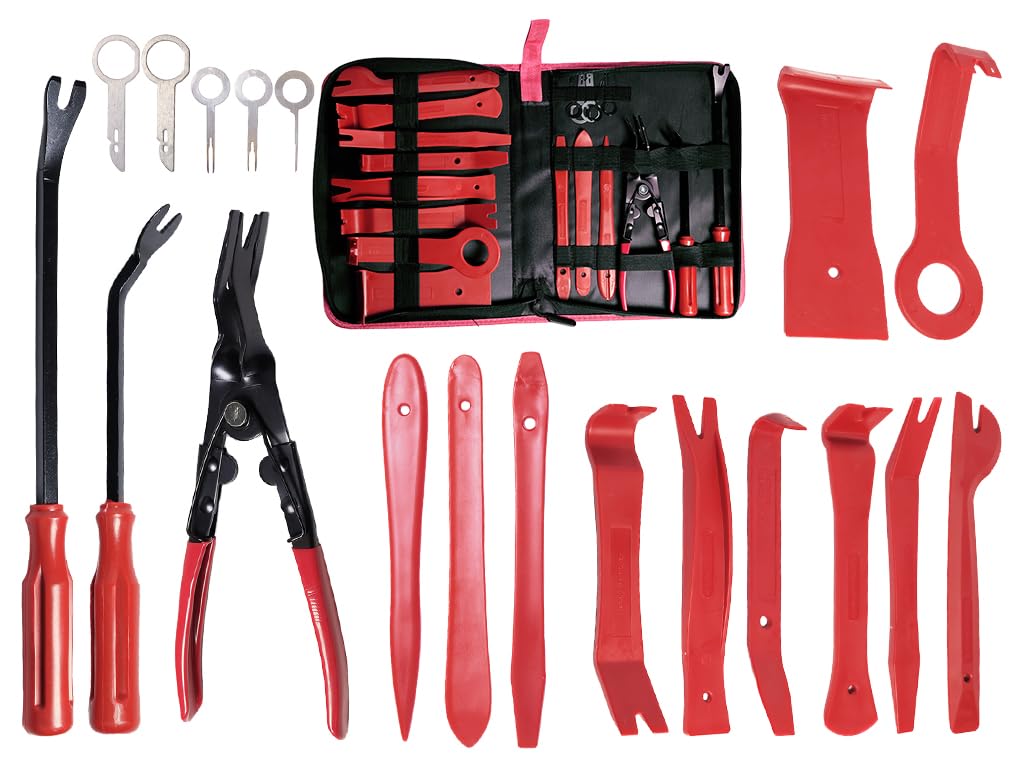 Abiyou 19 Stück Auto Demontage Werkzeuge, Automotive Reparatur Werkzeug, Verkleidung Ausbau Set, Removal Reparatur Werkzeuge, Auto Zierleistenkeile-Set, für Armaturenbrett, Türverkleidungen (Rot) von Abiyou