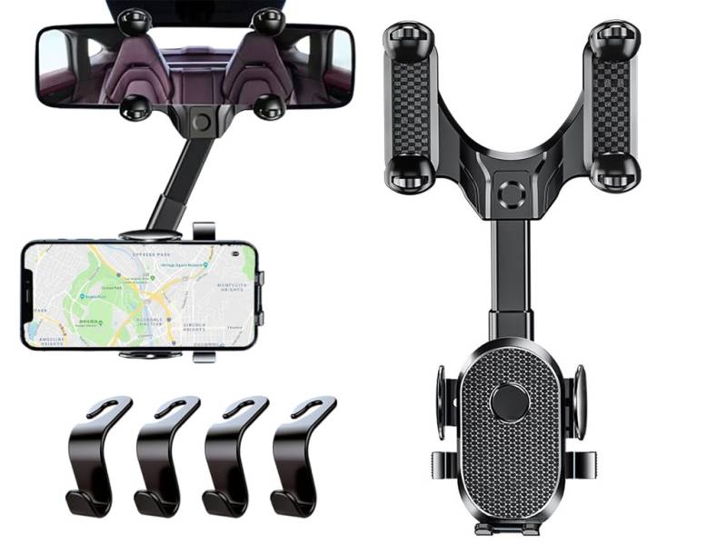 Abiyou Multifunktionale Handyhalterung Rückspiegel, Rückspiegel Telefonhalter, Auto-Rückspiegel-Handyhalter,360 Grad Drehbarer und Einziehbarer Autotelefonhalter,Senden 4 Auto Haken,für Mobiltelefone von Abiyou