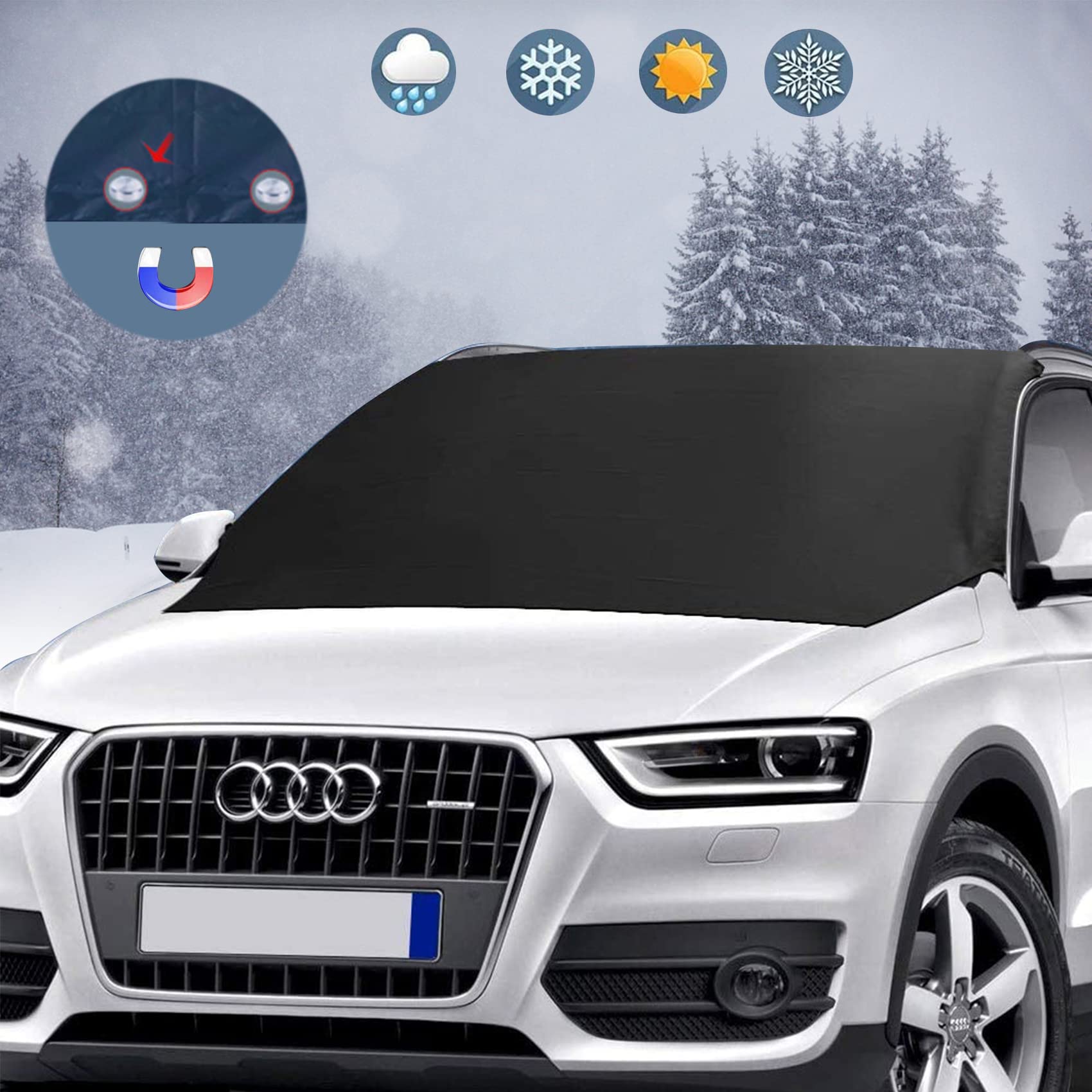 Abnaok Frontscheibenabdeckung Auto Scheibenabdeckung Magnet Fixierung, Faltbare Auto Frontscheibe Abdeckung, Windschutzscheibenabdeckung Abdeckung Auto Winter Frost, 210x125cm von Abnaok