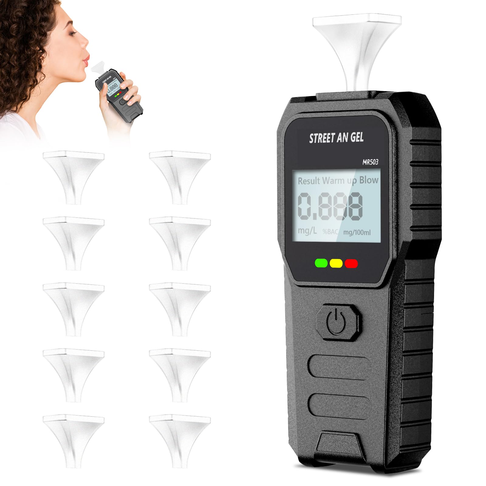 Abocap Alkoholtester, Polizeigenau Hochpräziser Promillemessgerät mit LCD-Anzeige, Halbleiter Sensorik und 10 Mundstücken, Alkohol Tester für den Privaten Professionellen Gebrauch zu Hause von Abocap