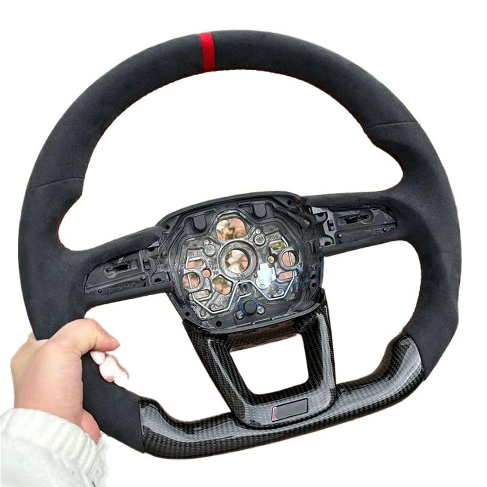 AcarKing Kompatibel Mit Für A3 2020 2021 2022 2023 2024 Q3 2019 2020 2021 2022 2023 2024 Carbonfaser-Auto-Sportlenkrad-Innenausstattung Lenkrad Auto(S Logo with Hole) von AcarKing