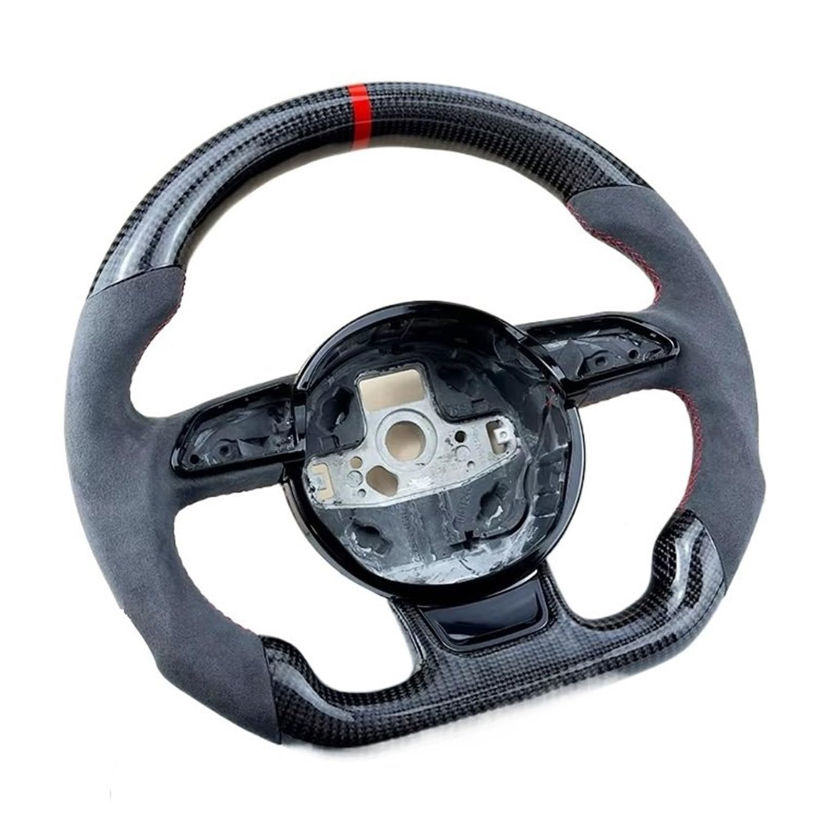 AcarKing Kompatibel Mit Für A3 A4 A5 A6 A7 Q3 Q5 Q7, Vollständig Perforiertes Lenkrad, Flache Unterseite, Auto-Sportlenkrad, Innenteile Lenkrad Auto(Black,RS Logo Without Hole) von AcarKing