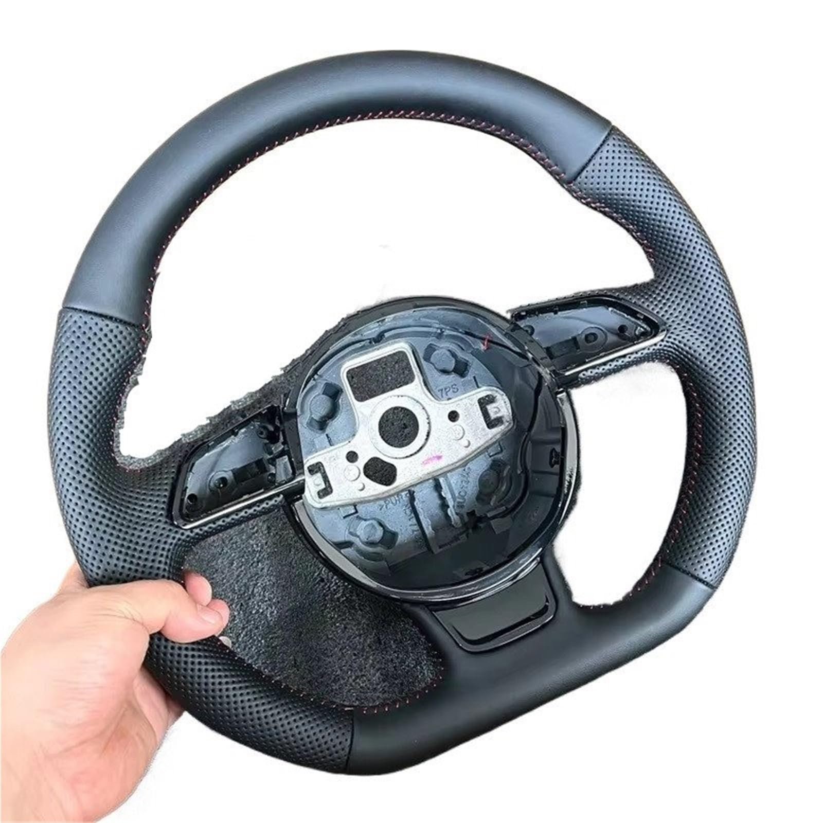 AcarKing Kompatibel Mit Für A3 A4 A5 A6 A7 Q3 Q5 Q7 Autolenkrad, Benutzerdefinierte Nähte, Flache Unterseite, Sportlenkrad, Innenausstattung Lenkrad Auto(Red,Size 1) von AcarKing