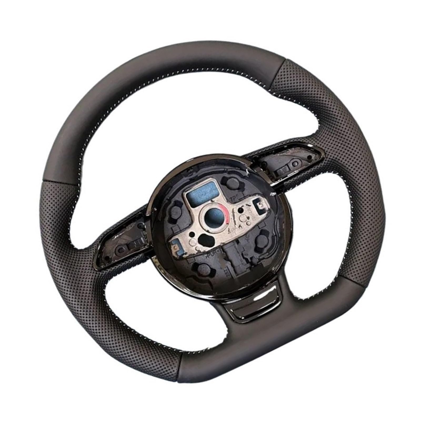 AcarKing Kompatibel Mit Für A3 A4 A5 A6 A7 Q3 Q5 Q7 Autolenkrad, Benutzerdefinierte Nähte, Flache Unterseite, Sportlenkrad, Innenausstattung Lenkrad Auto(White,Size 2) von AcarKing