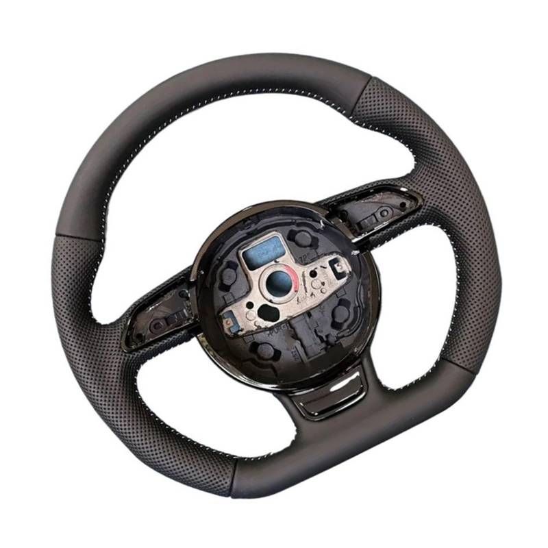AcarKing Kompatibel Mit Für A3 A4 A5 A6 A7 Q3 Q5 Q7 Autolenkrad, Benutzerdefinierte Nähte, Flache Unterseite, Sportlenkrad, Innenausstattung Lenkrad Auto(White,Size 2) von AcarKing