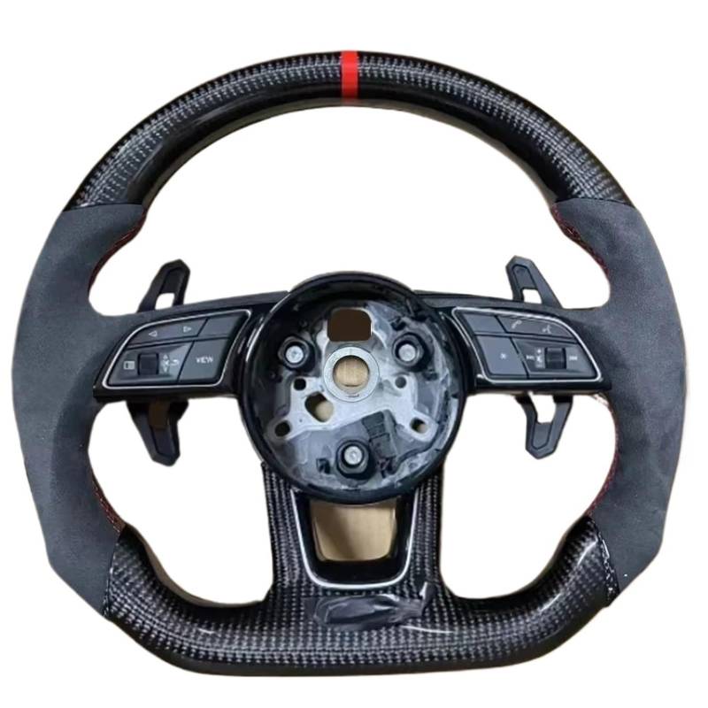 AcarKing Kompatibel Mit Für A3 A4 A5 S3 S4 S5 2017 2018 2019 2020 2021 2022 Für RS/S Logo Carbonfaser Auto Sport Lenkrad Innenausstattung Lenkrad Auto(with S Logo) von AcarKing