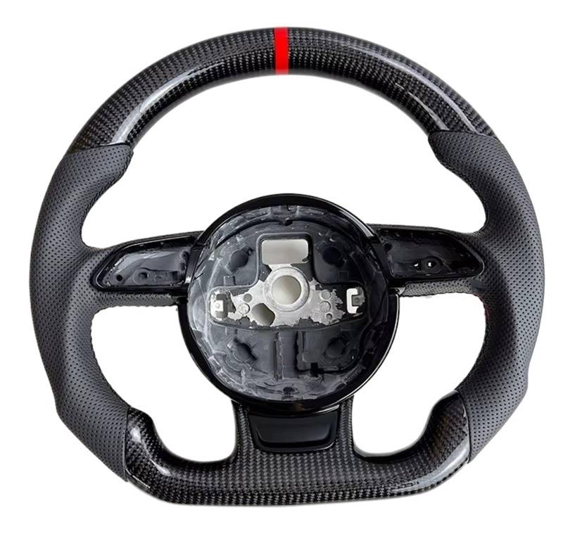 AcarKing Kompatibel Mit Für A3 A4 B8 A5 S3 S4 S5, Carbonfaser-Lenkradbaugruppe, Flache Unterseite, Halbperforiertes Lenkrad, Autozubehör Lenkrad Auto(RS Logo with Hole) von AcarKing