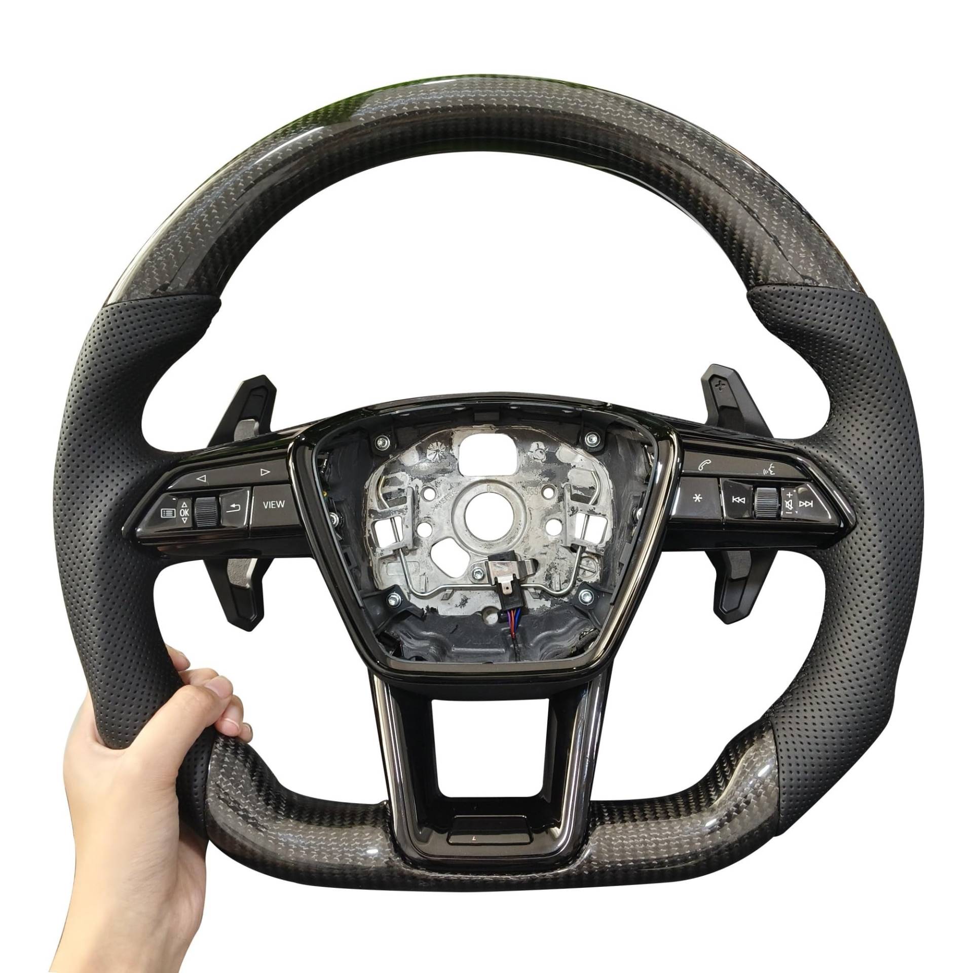 AcarKing Kompatibel Mit Für A6 C8 A7, Carbonfaser-Lenkradbaugruppe Mit Knöpfen Und Schaltwippenrahmen, Ersatz-Autozubehör Lenkrad Auto(RS Logo) von AcarKing