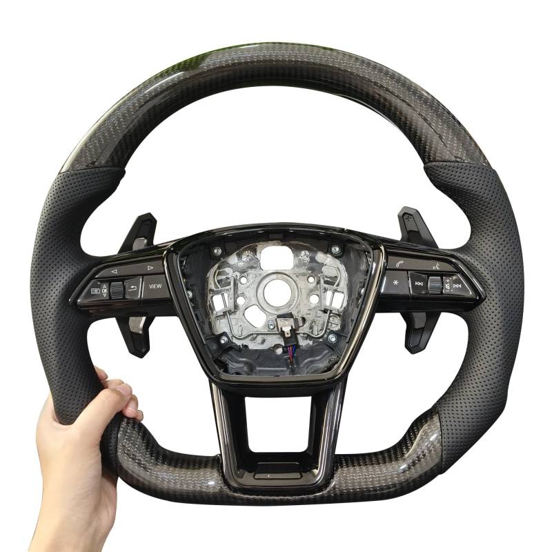 AcarKing Kompatibel Mit Für A6 C8 A7, Carbonfaser-Lenkradbaugruppe Mit Knöpfen Und Schaltwippenrahmen, Ersatz-Autozubehör Lenkrad Auto(RS Logo) von AcarKing