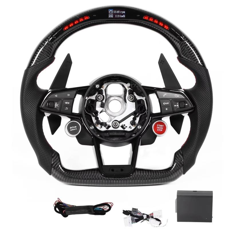 AcarKing Kompatibel Mit Für A6 S6 RS6 C6 C7 C8 A8 S8 D4 D5 2009–2023 2024 2025 Carbonfaser-Display, Schaltlichter, Lenkradmontage, Ersatz Lenkrad Auto von AcarKing