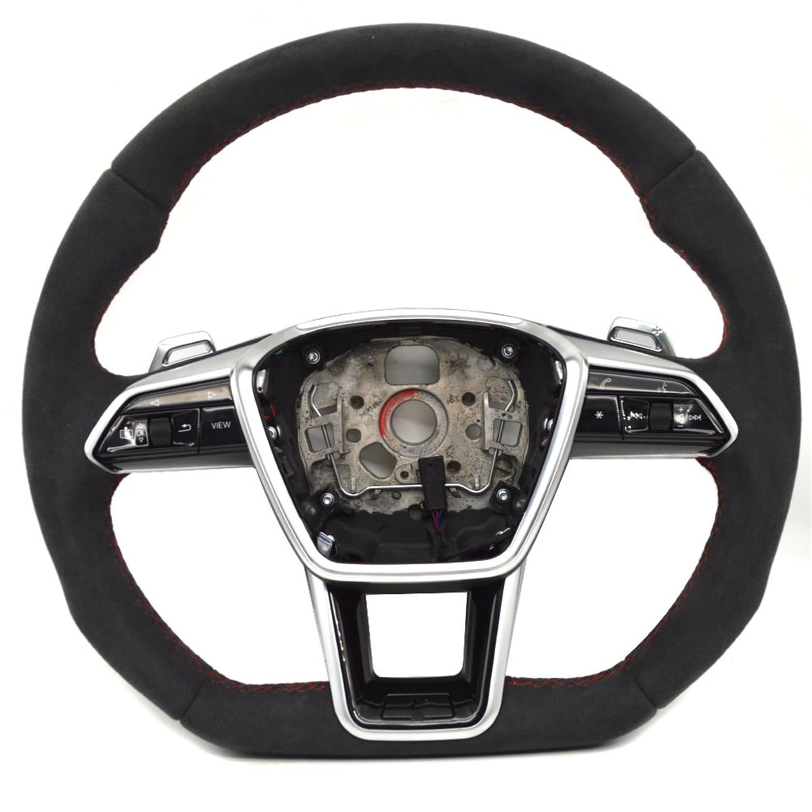 Kompatibel Mit Für A6 C8 Multifunktionslenkrad Mit Schlüsselknopfbaugruppe Rennsportlenkrad Innenraum Autoteile Lenkrad Auto(Red,S Logo) von AcarKing