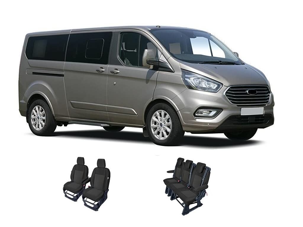 Accesorionline Sitzbezüge kompatibel mit Ford Transit Custom Stoffbezüge schwarz (5-Sitzer) von Accesorionline