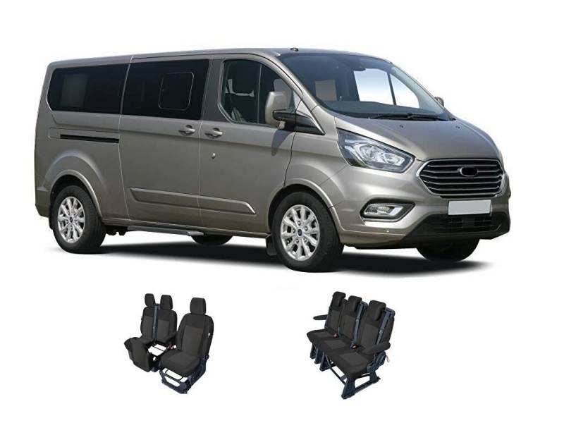 Accesorionline Sitzbezüge kompatibel mit Ford Transit Custom Stoffbezüge schwarz (6-Sitzer) von Accesorionline