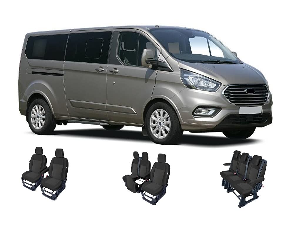 Accesorionline Sitzbezüge kompatibel mit Ford Transit Custom Stoffbezüge schwarz (8-Sitzer) von Accesorionline