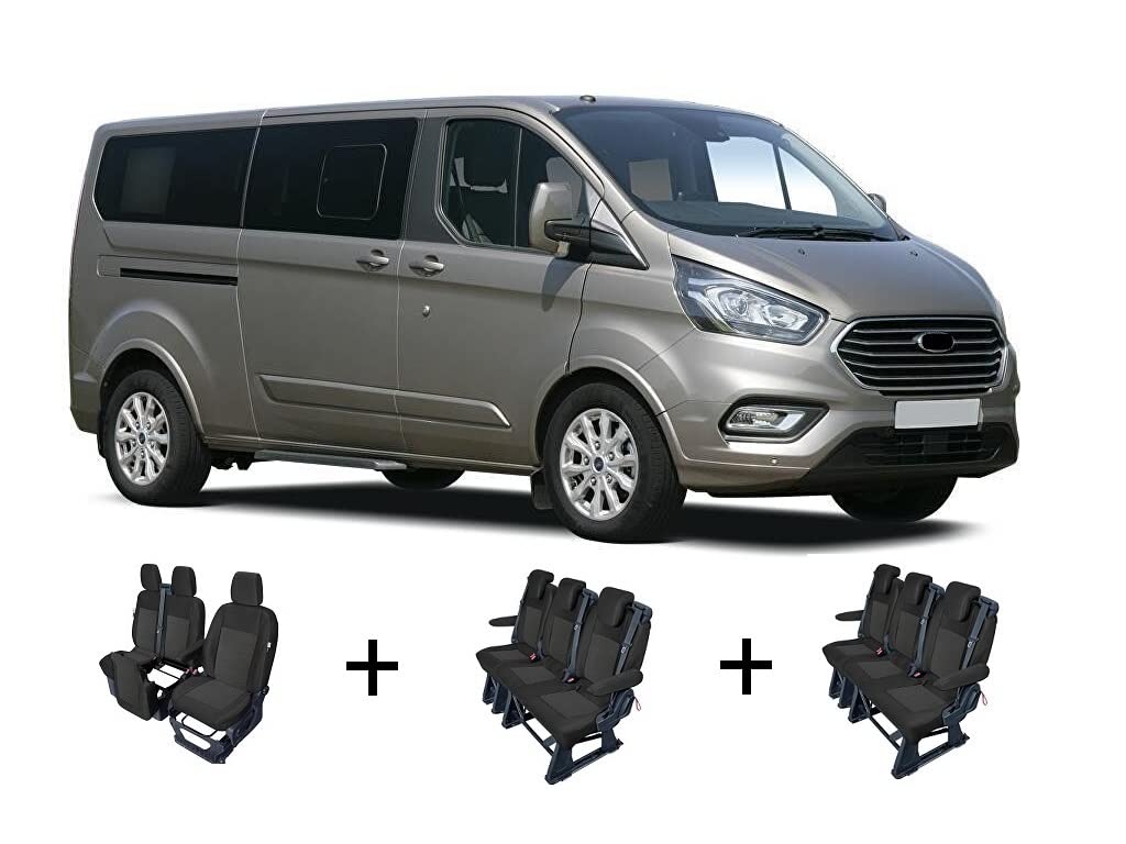 Accesorionline Sitzbezüge kompatibel mit Ford Transit Custom Stoffbezüge schwarz (9-Sitzer) von Accesorionline