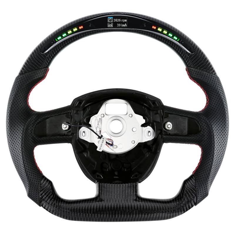 Acclcors Carbonfaser-Lenkrad, D-förmiges Lenkrad mit flacher LED-Schaltanzeige, personalisiertes Lederlenkrad, perforierte Ledergriffe für Audi A4 A5 S4 S5 2008-2010 von Acclcors