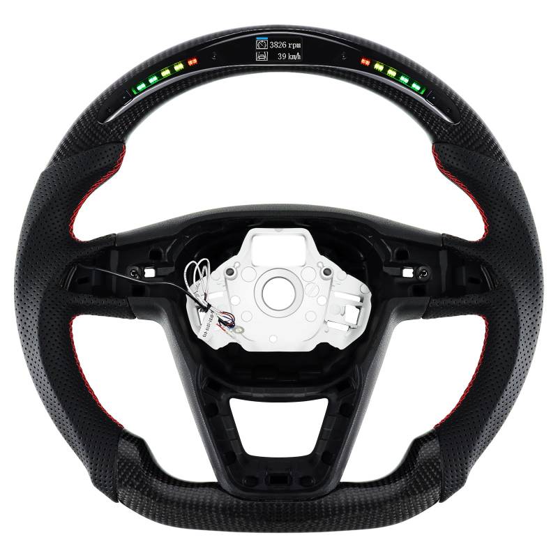 Acclcors Carbonfaser-Lenkrad, Lederlenkrad D-Form flacher Boden LED-Schaltanzeige Lenkrad, perforierte Ledergriff für SEAT Cupra leon MK3 2013-2019 von Acclcors