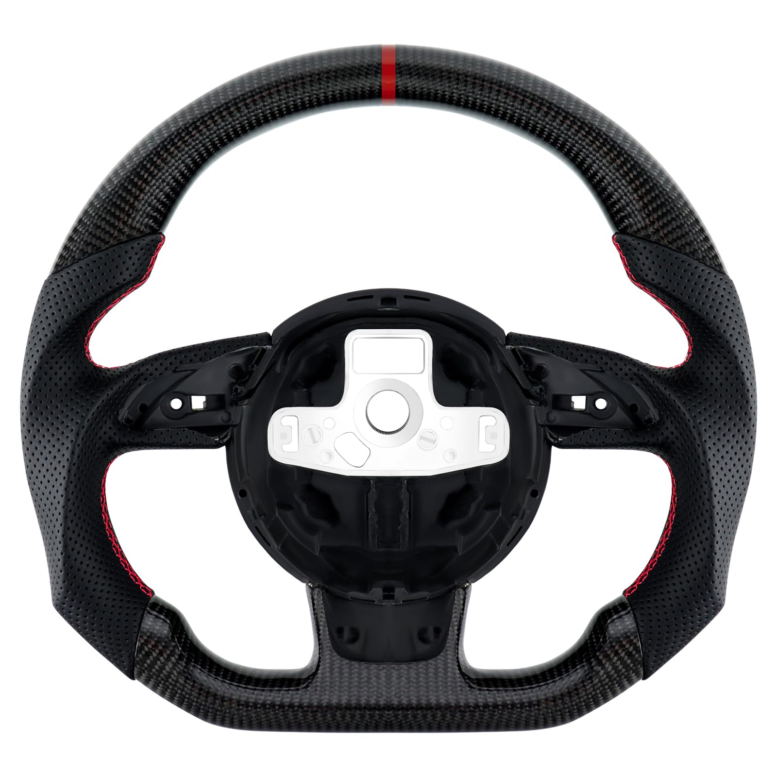 Acclcors Carbonfaser-Lenkrad, Rotes genähtes Lederlenkrad mit perforiertem Ledergriff, für Fahrzeuge mit original D-Lenkrad, für Audi S3 S4 S5 RS3 RS4 RS5 RS6 2012-2016 Acclcors Carbonfaser-Lenkrad, Rotes genähtes Lederlenkrad mit perforiertem Ledergriff, für Fahrzeuge mit original D-Lenkrad, für Audi S3 S4 S5 RS3 RS4 RS5 RS6 2012-2016 von Acclcors
