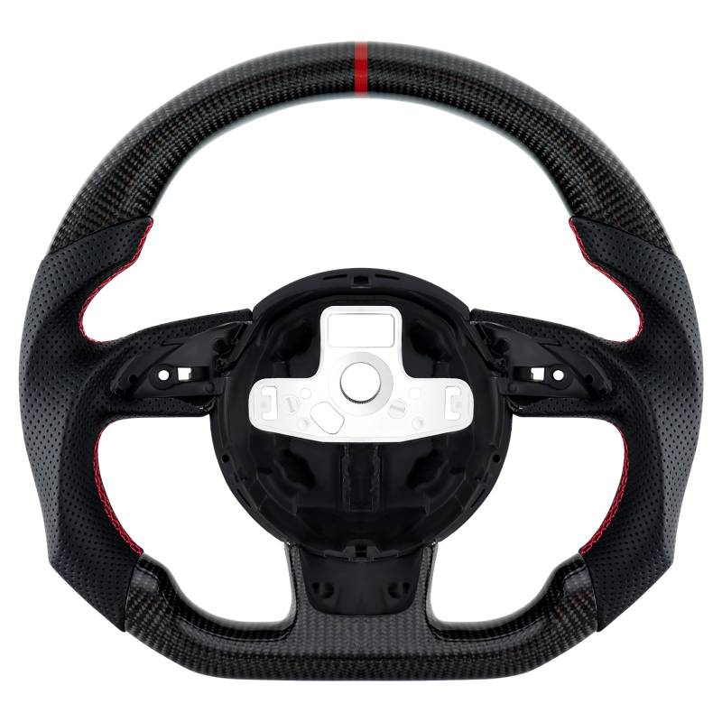 Acclcors Carbonfaser-Lenkrad, Rotes genähtes Lederlenkrad mit perforiertem Ledergriff, für Fahrzeuge mit original D-Lenkrad, für Audi S3 S4 S5 RS3 RS4 RS5 RS6 2012-2016 von Acclcors
