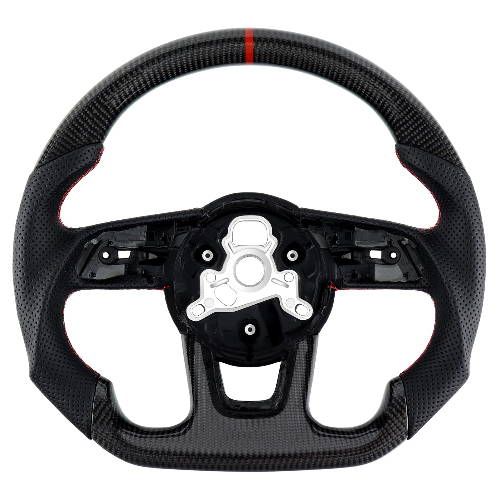 Acclcors Carbonfaser-Lenkrad, Rotes genähtes Lederlenkrad mit perforiertem Ledergriff, für Fahrzeuge mit original D-Lenkrad, für Audi S3 S4 S5 RS3 RS4 RS5 RS6 2017-2020 Acclcors Carbonfaser-Lenkrad, Rotes genähtes Lederlenkrad mit perforiertem Ledergriff, für Fahrzeuge mit original D-Lenkrad, für Audi S3 S4 S5 RS3 RS4 RS5 RS6 2017-2020 von Acclcors
