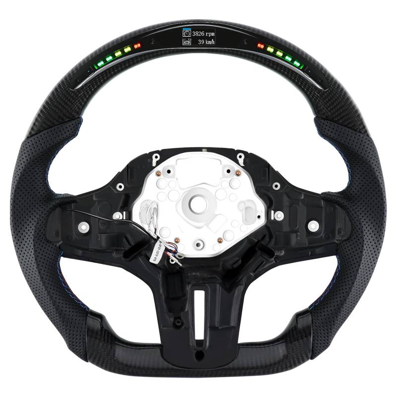 Acclcors Carbonfaser-Lenkrad, Lenkrad oben rund und unten flach LED Schaltanzeige Lenkrad für BMW G30 (M5) G31 G32 G38 G11 G12 G14 G15 G16 G01 G02 G05 G06 G07 F90 M8 F91 F92 F93 von Acclcors