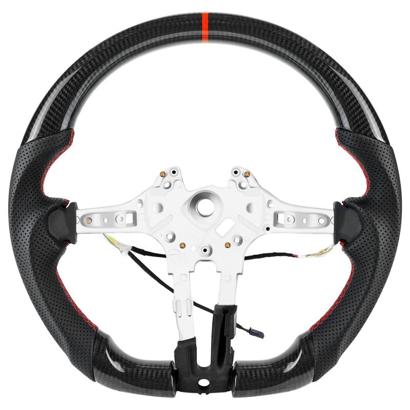 Acclcors Handgefertigte echte Carbonfaser-Lenkrad, Rote Mittellinie, Perforierte Ledergriff mit Heizfunktion für BMW M Sport Serie/für M Performance Serie M5 F10 F11 F06 F12 F13 F01 F02 F90 M6 M8 F91 von Acclcors