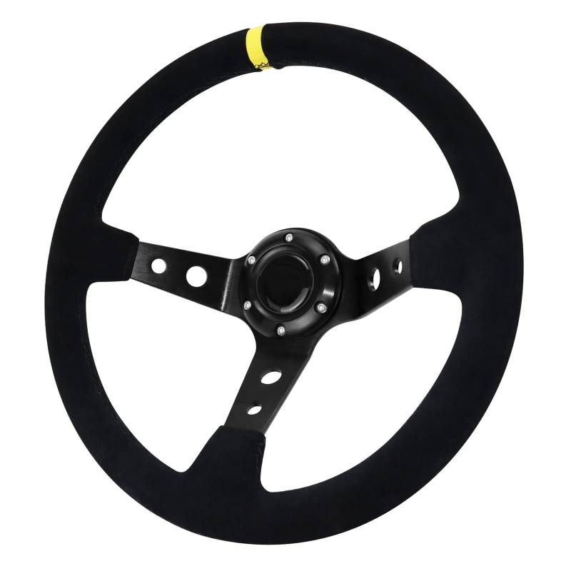 Acclcors Universal Racing Lenkrad, Gaming Lenkrad 13.6" 6 Schrauben Griff Wildleder Deep Dish mit Horn Taste für Rennen/Rallye/Motorsport/Auto Sim Fahren(Schwarz) von Acclcors