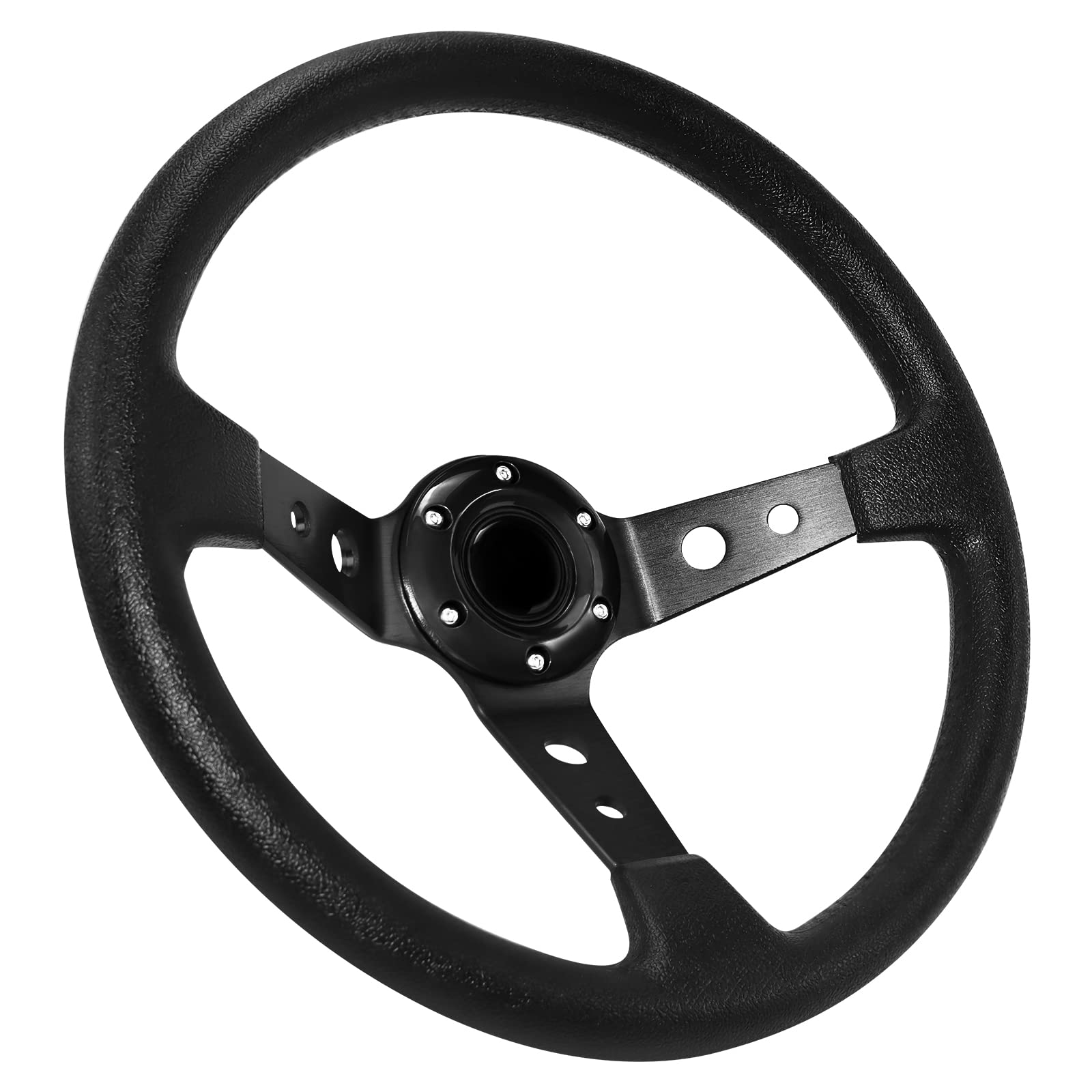 Acclcors Universal Rennlenkrad, Drifting Lenkrad,Gaming Lenkrad 13.6" 6 Bolts Grip Vinyl Leder Deep Dish mit Horn Taste für Rennen/Rallye/Motorsport/Autosimulation (Schwarz) von Acclcors