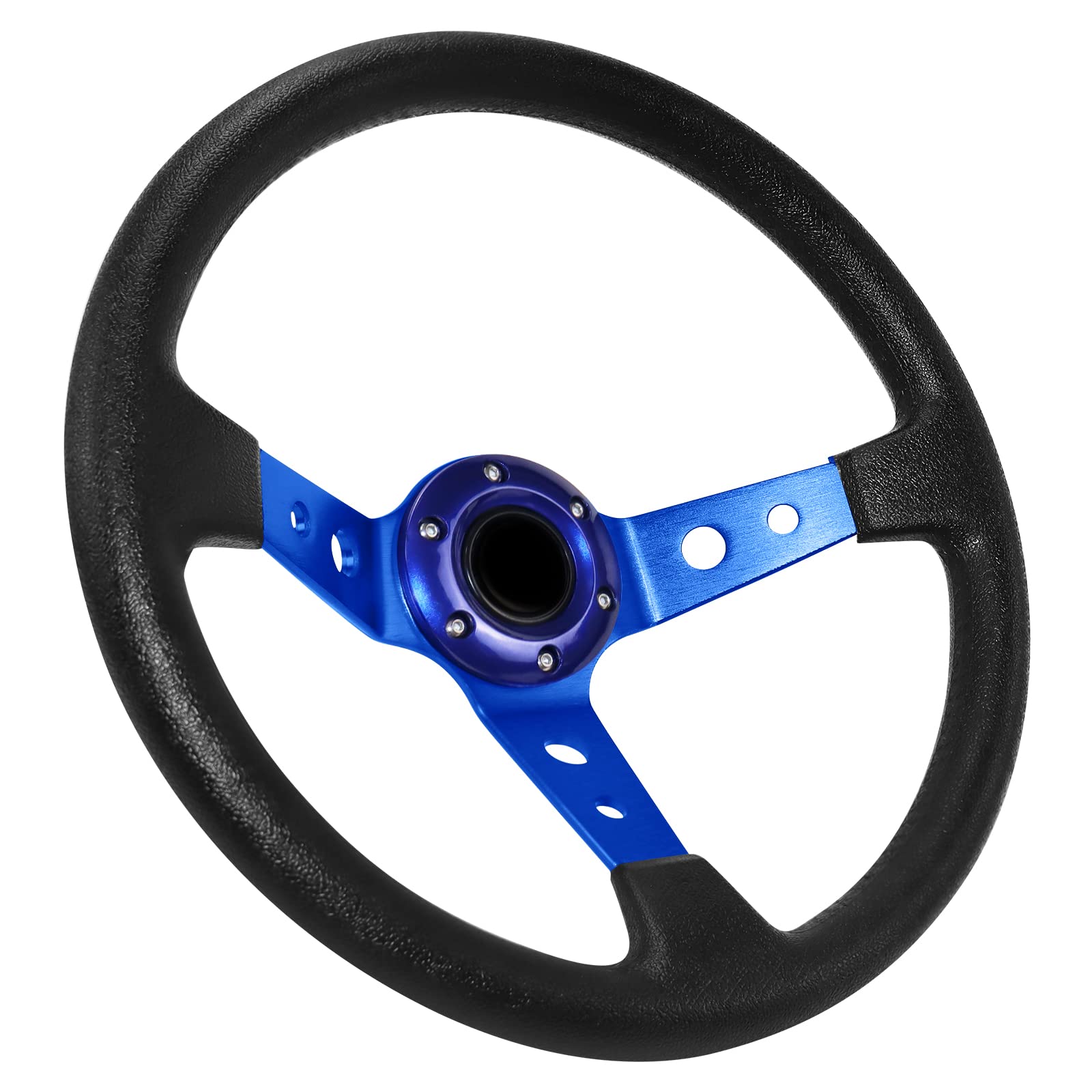 Acclcors Universal Rennlenkrad,Drifting Lenkrad, Gaming Lenkrad 13.6" 6 Schrauben Grip Vinyl Leder Deep Dish mit Horn Taste für Rennen/Rallye/Motorsport/Auto Sim Fahren(Blau) von Acclcors