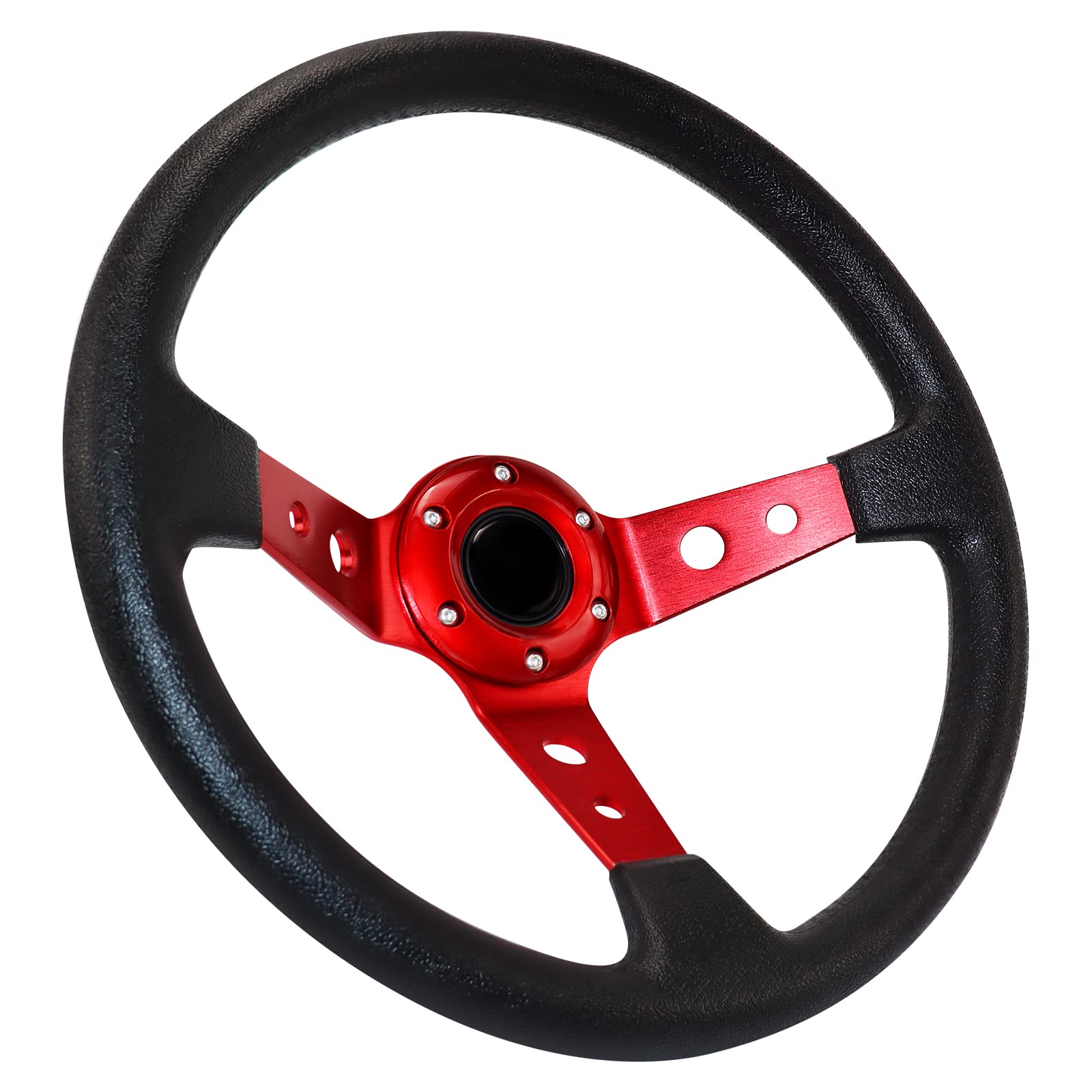 Acclcors Universal Rennlenkrad,Drifting Lenkrad, Gaming Lenkrad 13.6" 6 Schrauben Grip Vinyl Leder Deep Dish mit Horn Taste für Rennen/Rallye/Motorsport/Autofahren (Rot) von Acclcors