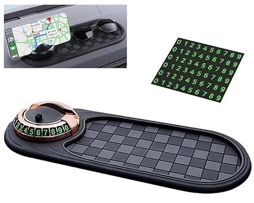 Multifunction Car Anti-Slip Mat Auto Universal Phone Holder, 360° Drehbar Anti Rutsch Armaturenbrett Matte Pads mit Digitale Parkscheibe, Handyhalterung Auto für Autodekorationen, Brillen (Grey Gold) von Accrue