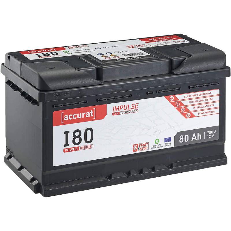 Accurat EFB Batterie I80-12V, 80Ah, 780A, Impulse, wartungsfrei - Autobatterie, Starterbatterie, Start-Stop Batterie für SUV, PKW, Lieferwagen von Accurat