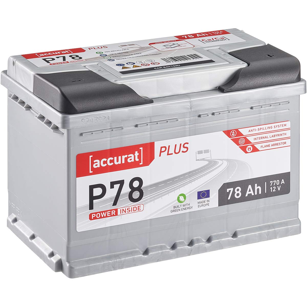 Accurat Plus P78 Autobatterie - 12V, 78Ah, 770A, zyklenfest, wartungsfrei, 35% mehr Startleistung, Ca-Technologie, Kaltstartkraft - Starterbatterie, Nassbatterie, Blei-Säure Batterie von Accurat