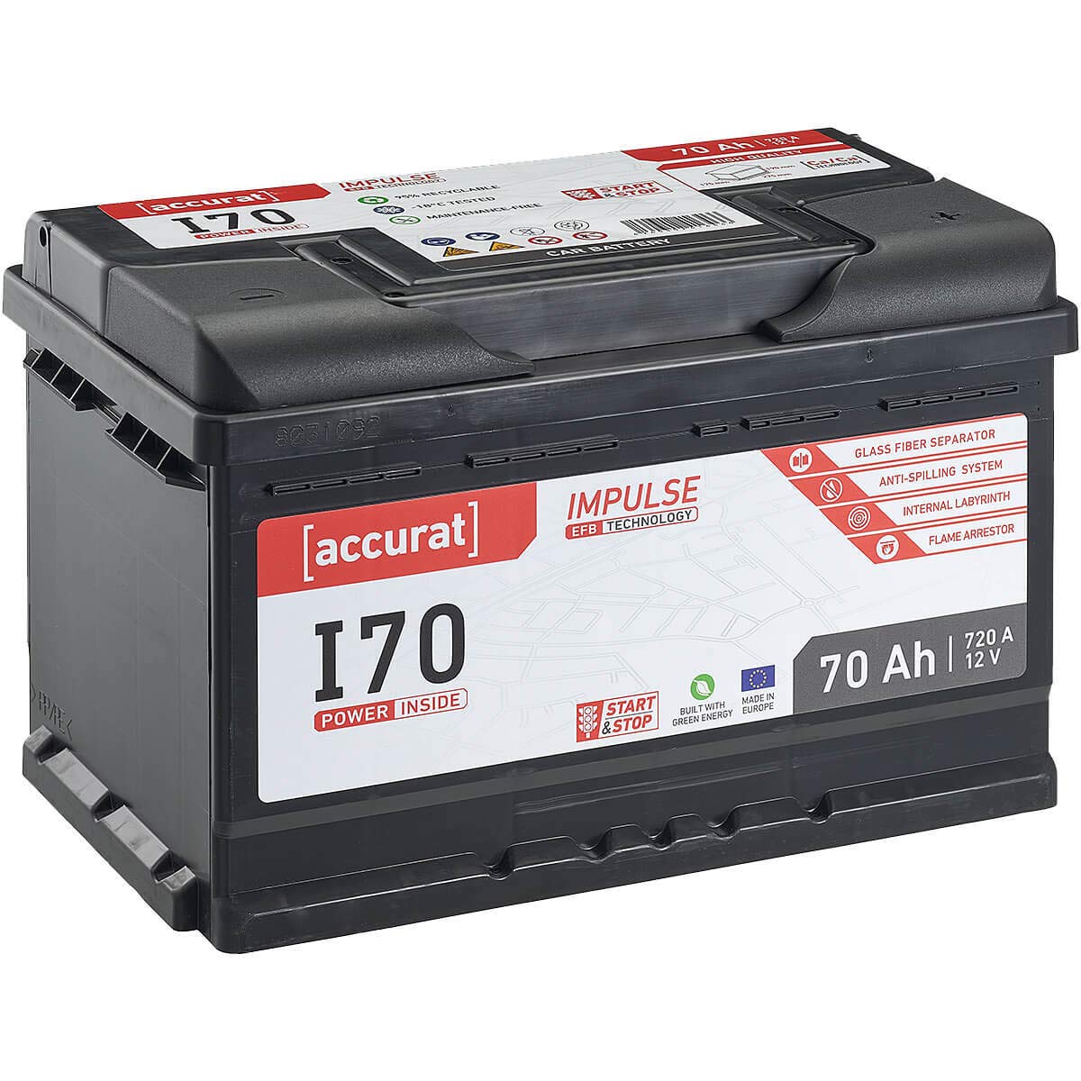 Accurat EFB Batterie I70-12V, 70Ah, 720A, Impulse, wartungsfrei - Autobatterie, Starterbatterie, Start-Stop Batterie für SUV, PKW, Lieferwagen von Accurat