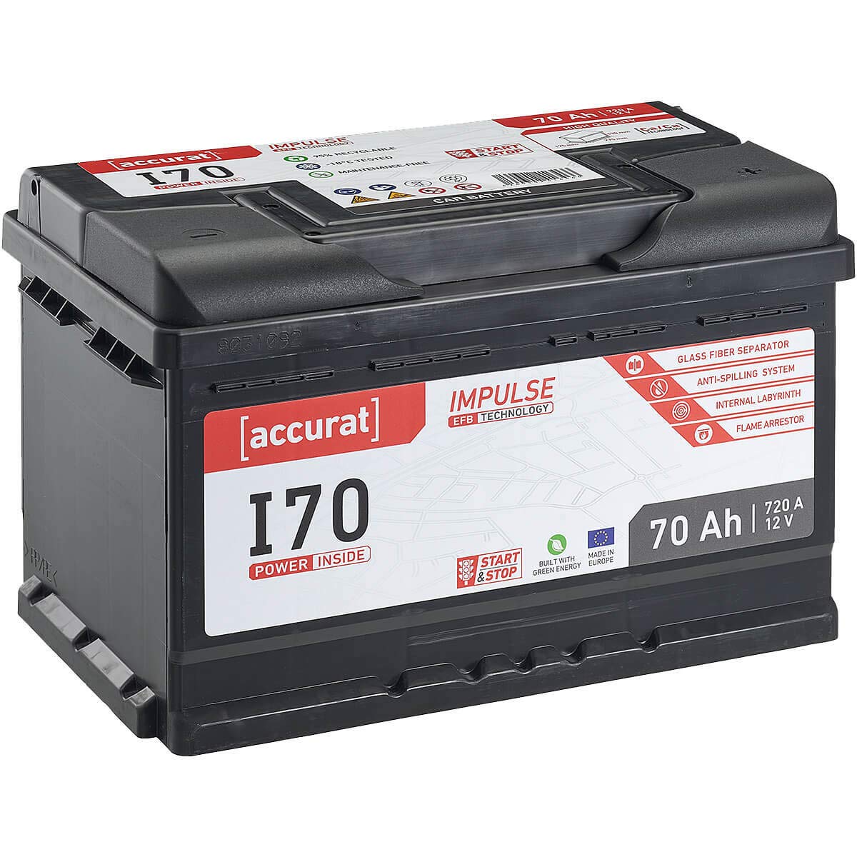 Accurat EFB Batterie I70-12V, 70Ah, 720A, Impulse, wartungsfrei - Autobatterie, Starterbatterie, Start-Stop Batterie für SUV, PKW, Lieferwagen Accurat EFB Batterie I70-12V, 70Ah, 720A, Impulse, wartungsfrei - Autobatterie, Starterbatterie, Start-Stop Batterie für SUV, PKW, Lieferwagen von Accurat