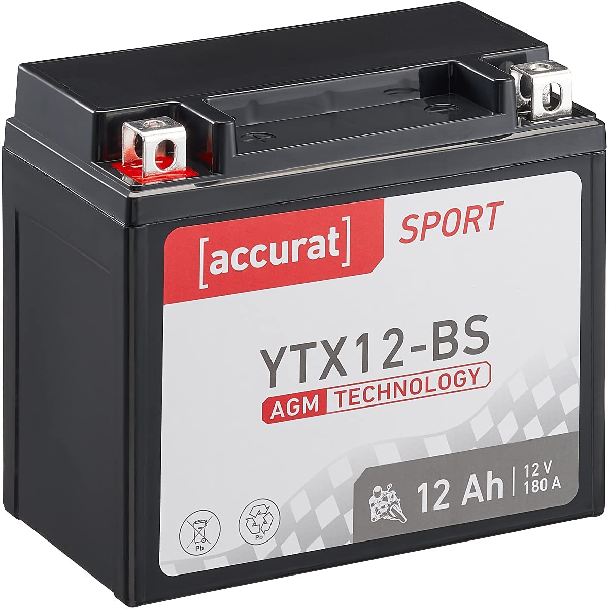 Accurat Motorradbatterie YTX12-BS - 12V, 12Ah, 180A, rüttelfest, wartungsfrei - Starterbatterie, AGM Batterie in Erstausrüsterqualität für Rasentraktor, Roller, Motorrad, Quad von Accurat
