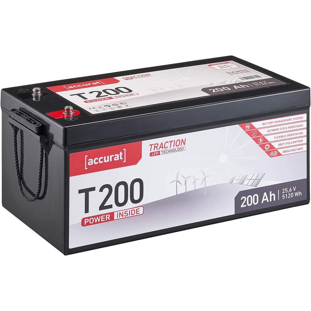 Accurat Traction LiFePO4 Batterie T200-24V, 200Ah - Lithium-Eisenphosphat Versorgungsbatterie, Bootsbatterie, Solarbatterie für Wohnwagen, Wohnmobil, Camper von Accurat