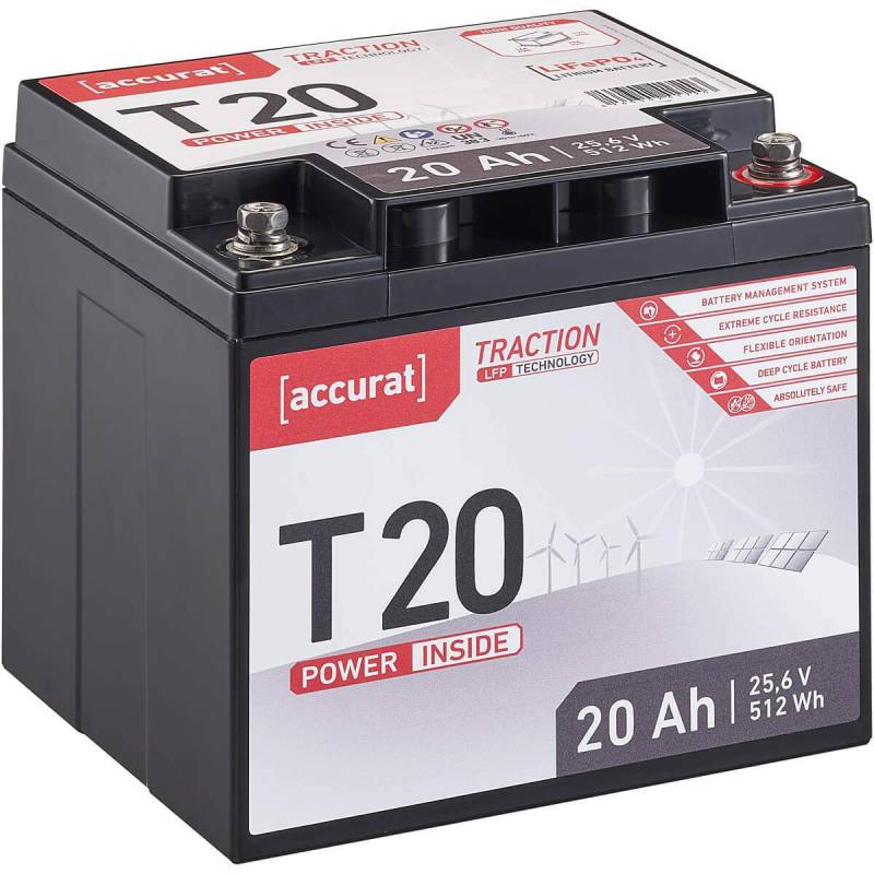 Accurat Traction LiFePO4 Batterie T20-24V, 20Ah - Lithium-Eisenphosphat Versorgungsbatterie, Bootsbatterie, Solarbatterie für Wohnwagen, Wohnmobil, Camper von Accurat