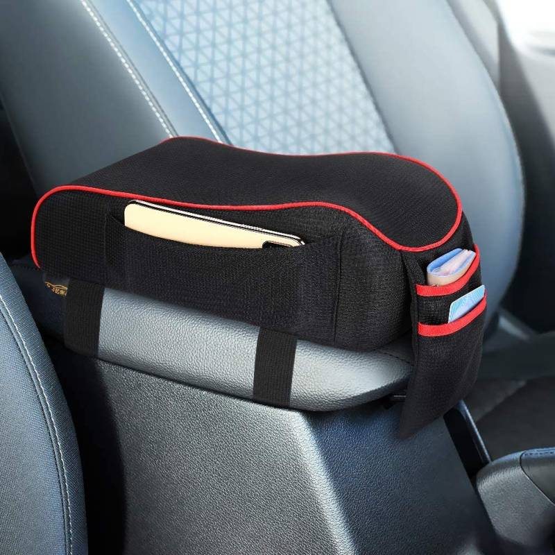Aceshop Auto Mittelkonsole Armlehne Kissen Atmungsaktiv Memory Foam Auto Armlehne Kissen PU Leder Auto Armlehne Box Pad mit Handyhalter Aufbewahrungstasche Universal Passend für Die Meisten Autos von Aceshop